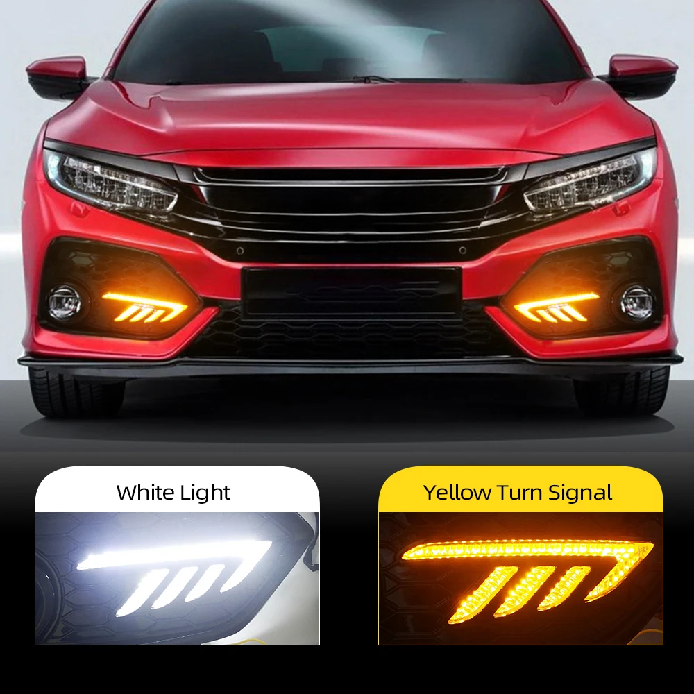 2 шт. для Honda CIVIC хэтчбек дневной ходовой светильник светодиодный DRL противотуманный светильник дальнего света желтый указатель поворота