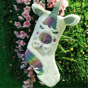 

1pc Christmas Sock Chic Unicorn Sock Ornament Sock Decoration Candies Bags for Home Xmas Tree Party