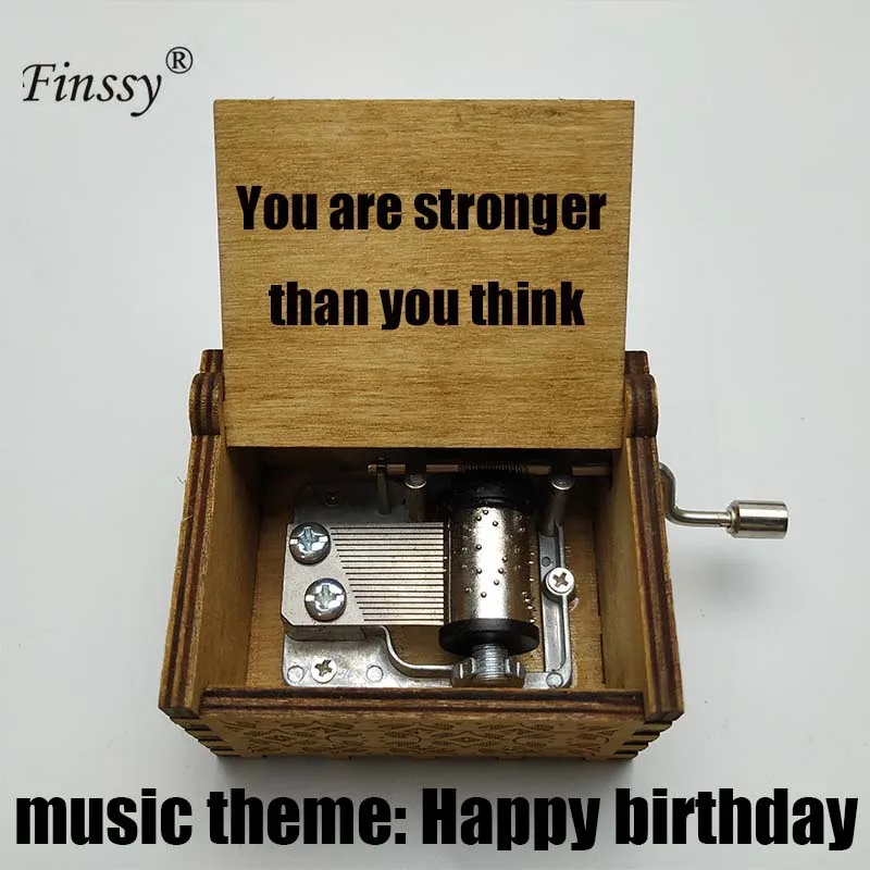 text custom inspiring words print Hand Cranked Wood Music Box Happy Birthday Christmas New Year Birthday student children Gift
