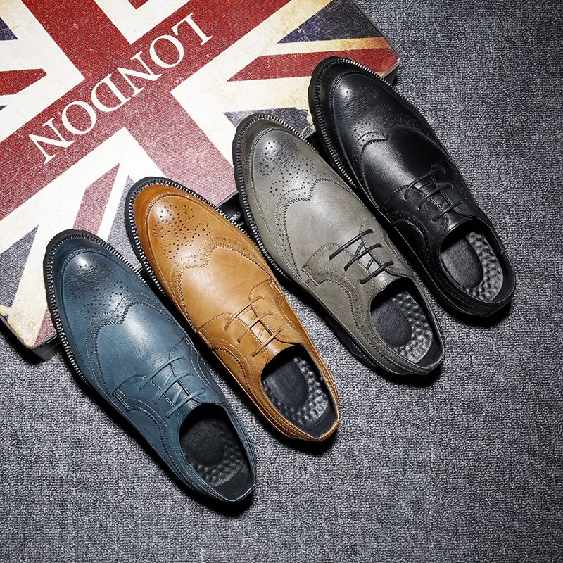 New Fashion Casual Italian Stylist Men Flat Formal Oxfords Wedding shoe Mens Dress Shoes Leather Brogue Shoes big size R3-59