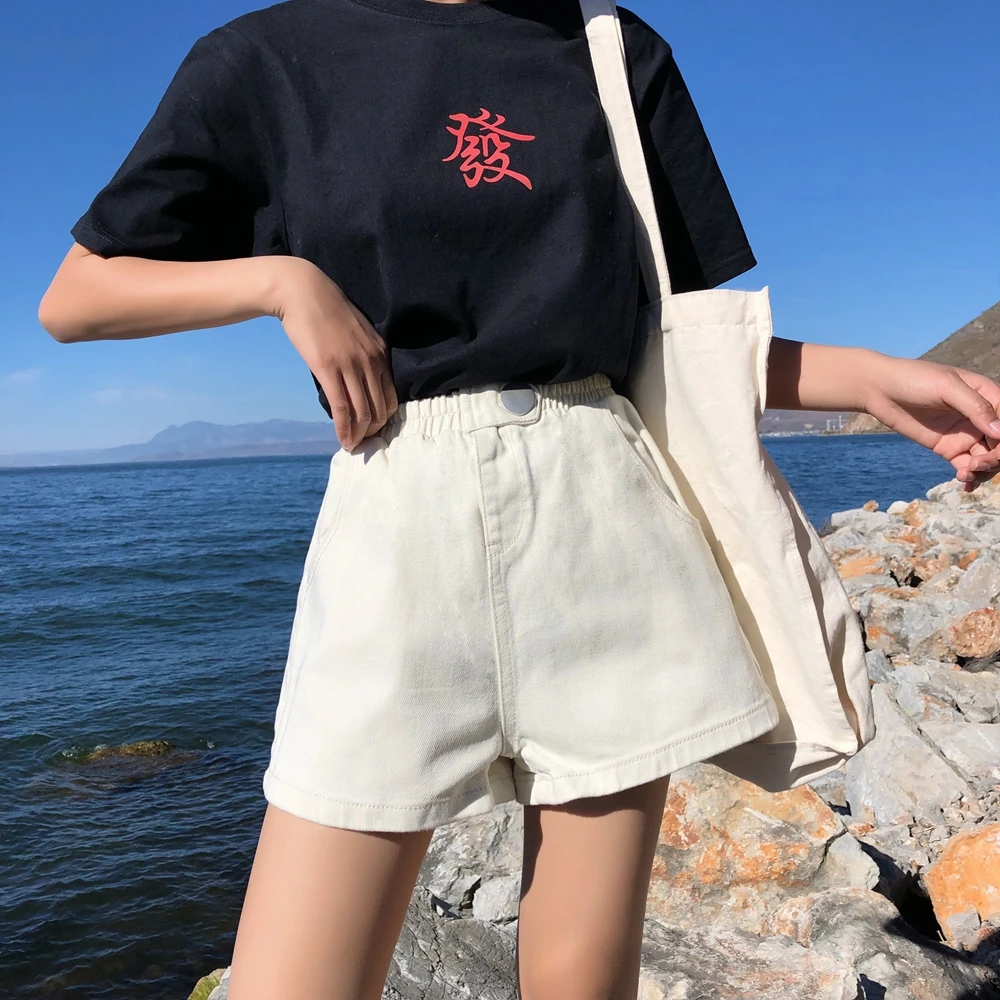 S-XL, 4 цвета, лето, корейский стиль, свободные, с карманами, эластичные, высокая талия, джинсовые шорты, женские, широкие, lege шорты для женщин(Z6280