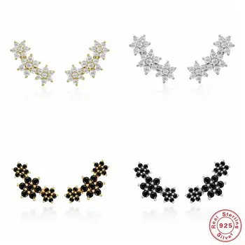 

CANNER 925 Sterling Silver WhiteBlack Zircon Flower Stud Earrings For Women Zirconia Piercing Earring Earings Jewelry Pendientes