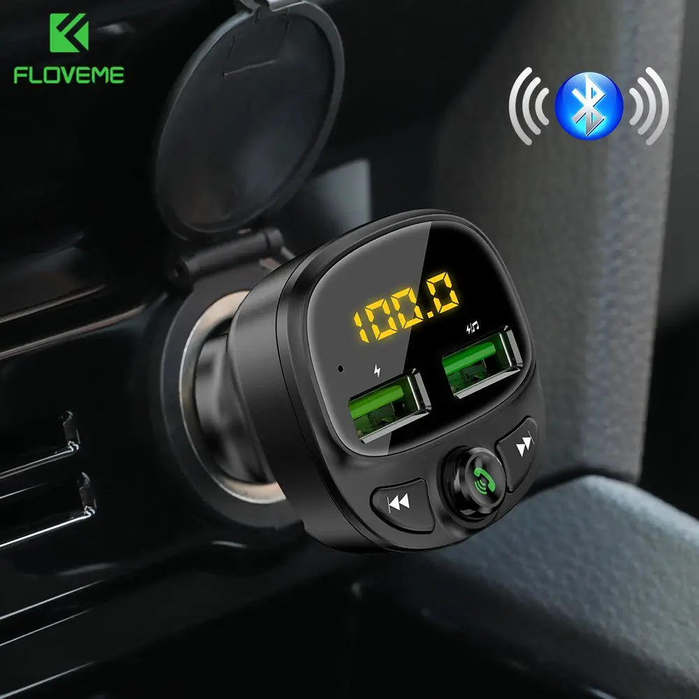 

FLOVEME Car Charger for iPhone Mobile Phone Handsfree FM Transmitter Bluetooth Car Kit LCD MP3 Player Dual USB Car Phone Charger