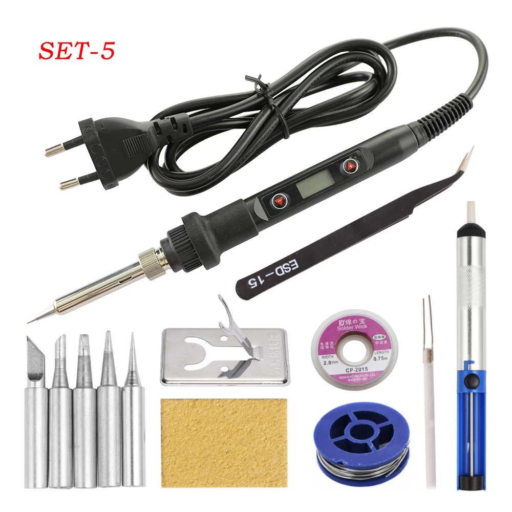 80W Soldering Iron LCD Digital Display Temperature Adjustable 220V EU Electric Solder Iron Set Welding Rework Station Repair Kit gas welding machine Welding Equipment