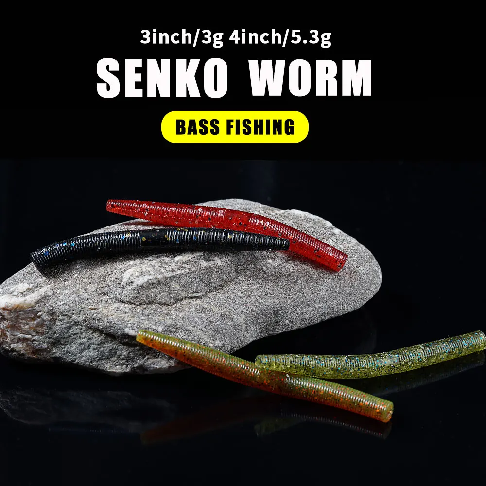 SUNMILE Soft Fishing Lure 3/4inch Senko Worm Neko Rig Lures Artificial Bait  Silicone Shad Lure For Bass Fishing