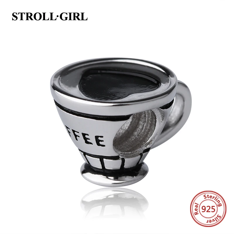 StrollGirl genuine coffee cup beads 925 sterling silver Charms fit original pandora pendant bracelet diy jewelry making gifts