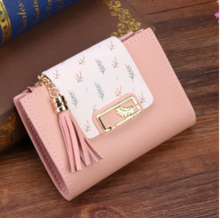 Fashion Tassels Short Wallet Bag for Women PU Leather Clutch Cute Korean Card Holder Female Folding Small Coin Purse | Багаж и сумки