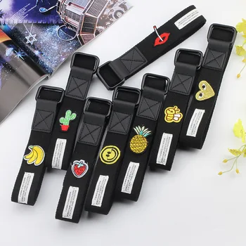 

Women's Brief All-match Double-ring Buckle Strap Fruits Interest Embroidery Canvas Belt Women Men For Jean Student Belt