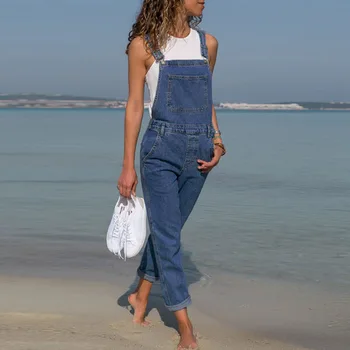 

New Fashion 2019 Autumn Women Denim Jumpsuit Casual Jeans Overalls Long Pants Jumpsuits Solid Bib Suspender Rompers Mono Mujer