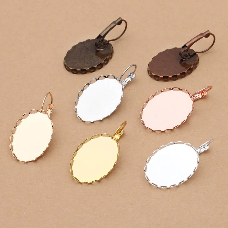 

50pcs Clip Hook Earrings Findings Settings 13x18mm 18x25mm Oval Lace Bezel Resin Cabochon Base French Ear Wire Earrings DIY