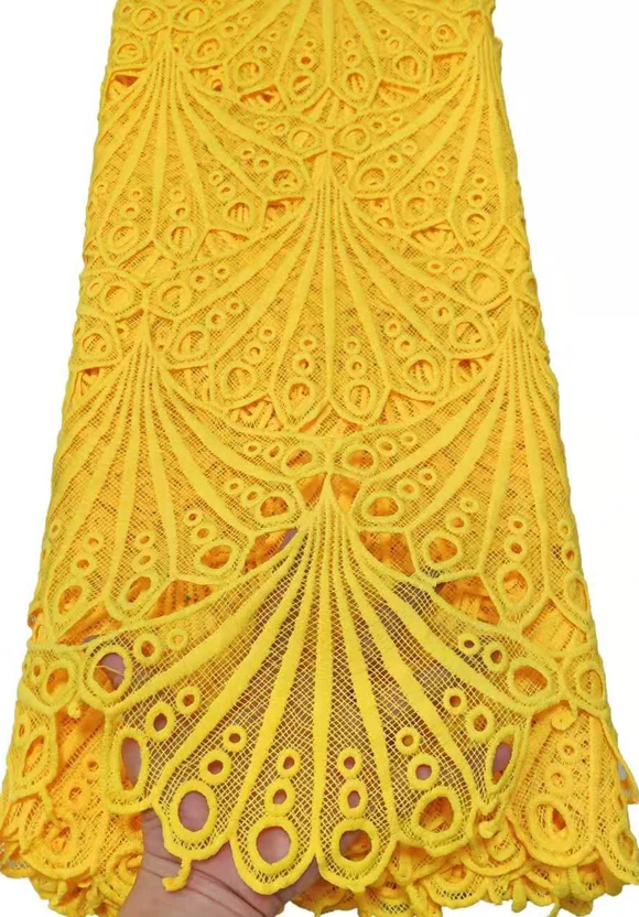 

Latest Nigerian Water Soluble Lace Fabric 5 Yard African Guipure Cord Lace Fabric With Cord Laces For Party ETB91 yellow