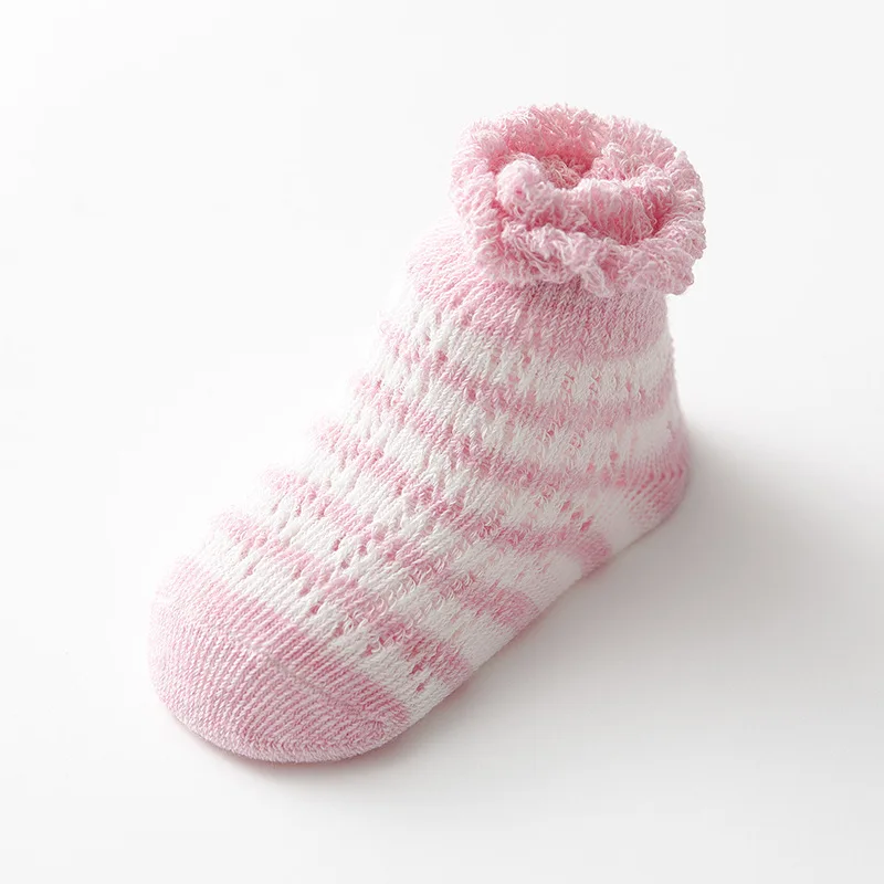 PinkStripes Хлопковые носки для малышей нескользящие носки-тапочки с резиновой подошвой тонкие дышащие носки для малышей нескользящие носки для малышей - Цвет: PinkStripes