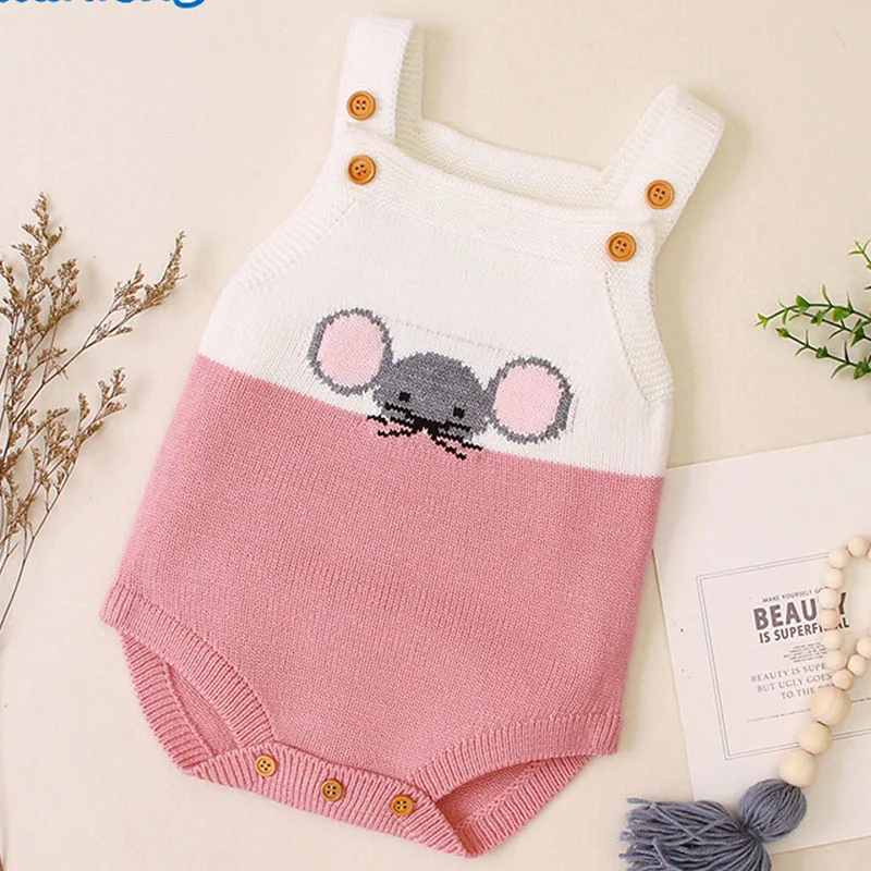 Autumn Winter Kids Baby Girls Boys Sweater Bodysuit Sleeveless Camisole Little Mouse Knit Jumpsuits Clothes