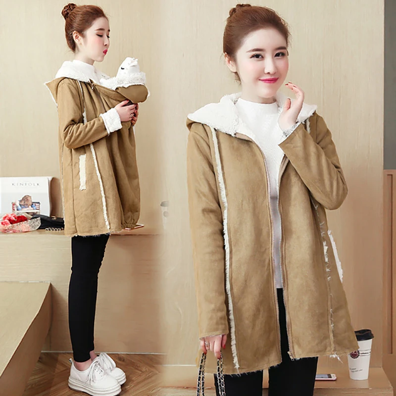 Autumn Coat for Pregnant Womens Size M-2XL Maternity Hoodies Women Kangaroo Baby Carrier Jacket Outerwear Warm Wool Liner