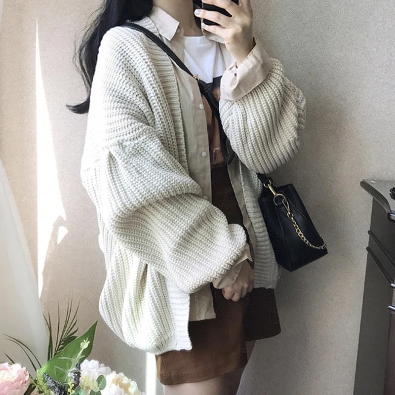 Casual Knit Cardigan Sweaters Women Autumn Winter Plus Size Warm Cardigan Coat Female Solid Short Loose Sweater Coats Streetwear