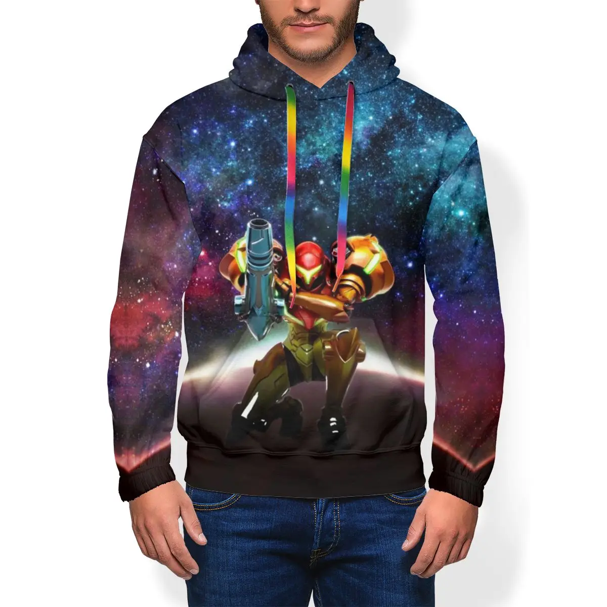 Толстовки с надписью Metroid Samus Returns, толстовки, красивый Зимний пуловер, худи для мужчин, красные, из полиэстера, большие толстовки
