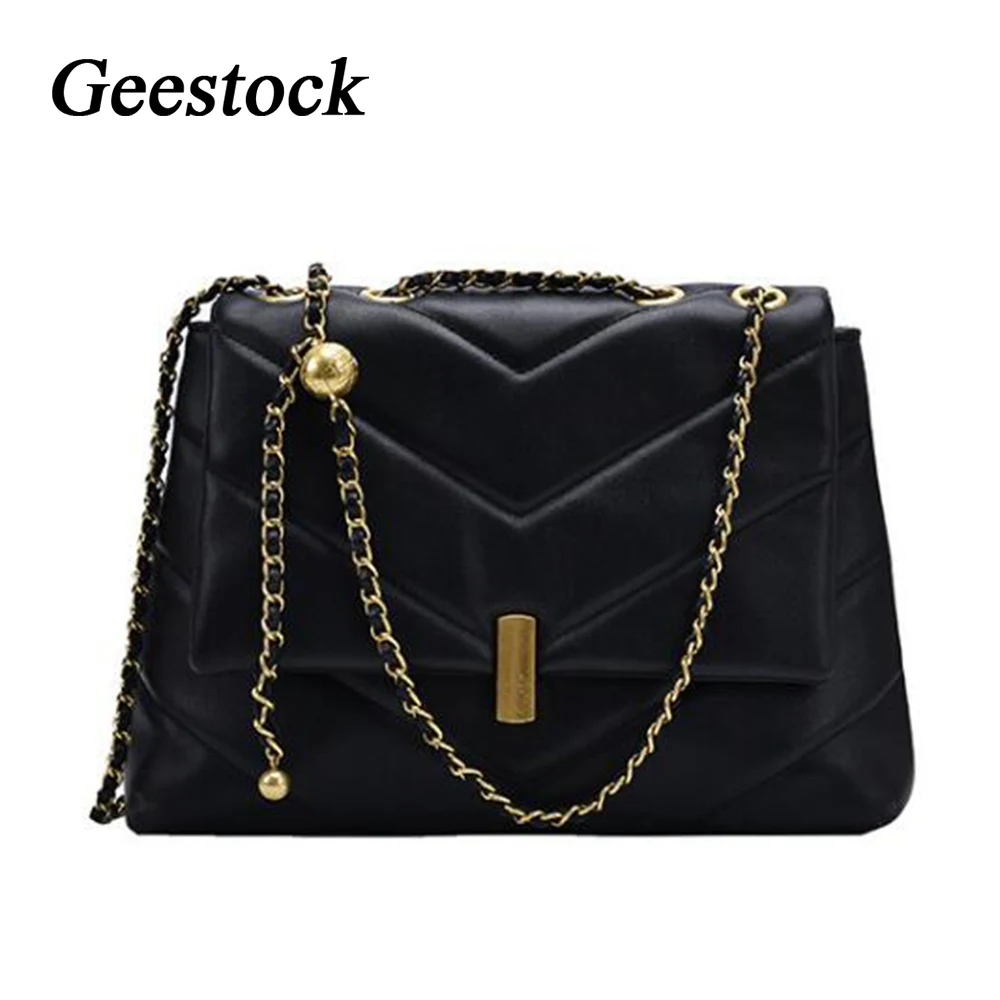 

Geestock Crossbody Bag Metal Chain Bag Strap Leather Strap Elegant Shoulder Bag PU Leather Totes Female Bag