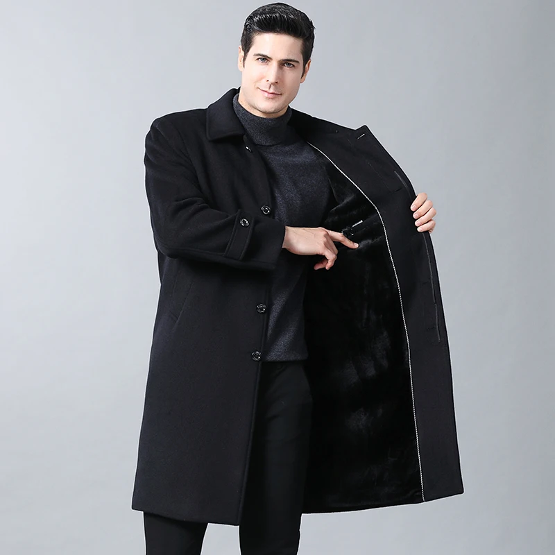 

2019 winter new style men's slim woolen coat luxury high quality thick warm single-breasted Turndown collar business casual coat