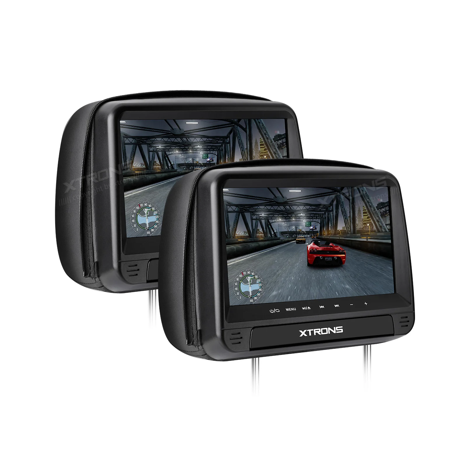XTRONS Monitors 2pcs 9'' HD Digital Panel Leather Cover Car Headrest