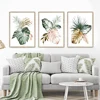 Green Leaves Gold Floral Wall Art Canvas