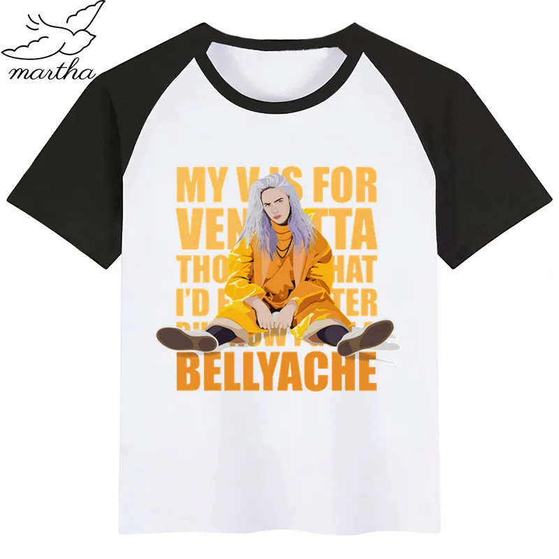 BlackF BoysGirls Billie Eilish/футболка с мультяшным принтом; детская забавная одежда; детская летняя футболка с короткими рукавами для малышей - Цвет: BlackF