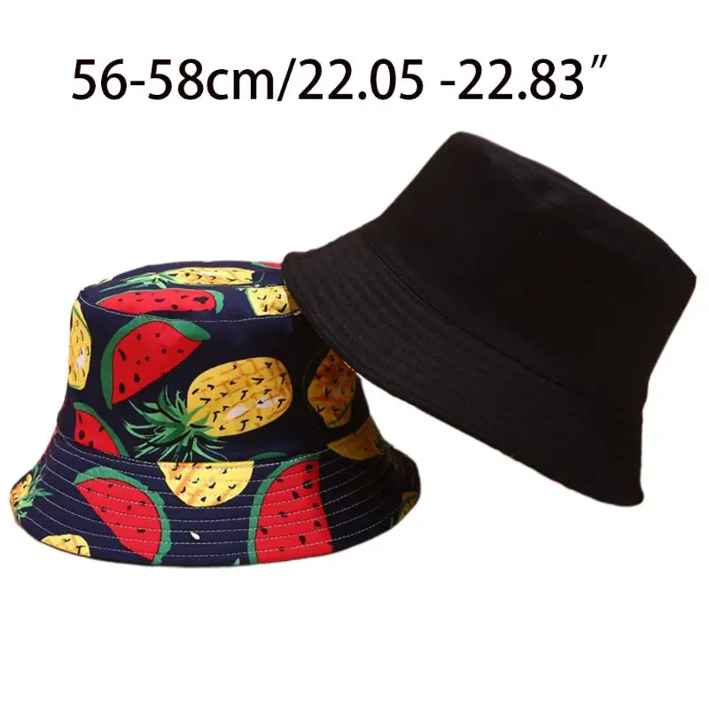 Женская Мужская Летняя Двусторонняя упаковываемая шляпа-ведро красочная Харадзюку с широкими полями тропические фрукты, ананас Банановая шляпа рыбака с принтом
