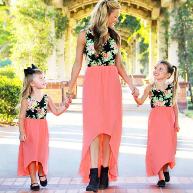Платье для мамы и дочки Летнее Длинное платье без рукавов в стиле пэчворк | Мать