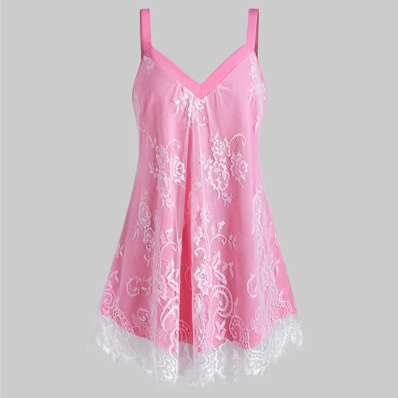 

Women Summer Sleeveless Lace Halter Tops Casual V Neck Shirt Patchwork Lace Camisole Plus Size Loose Cotton Vest