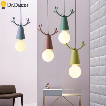 

Modern Deer Pendant Lights Christmas Antlers Hanglamp E27 Pendant Lamp Childrens Room Bedroom Home Decor Pendent Light Fixtures