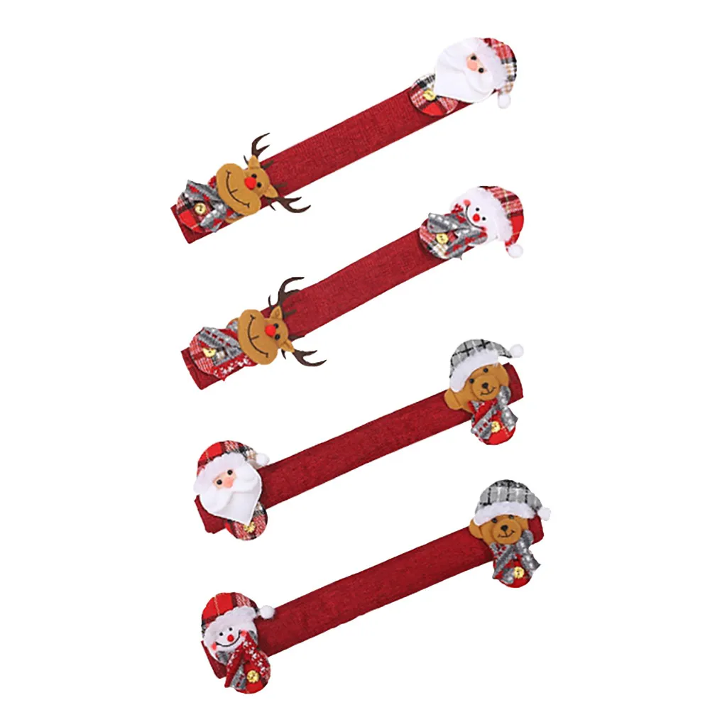 4pcs Christmas Refrigerator Door Handle Cover Kitchen Appliances Glove Protector Decorations For Home новогодние украшения