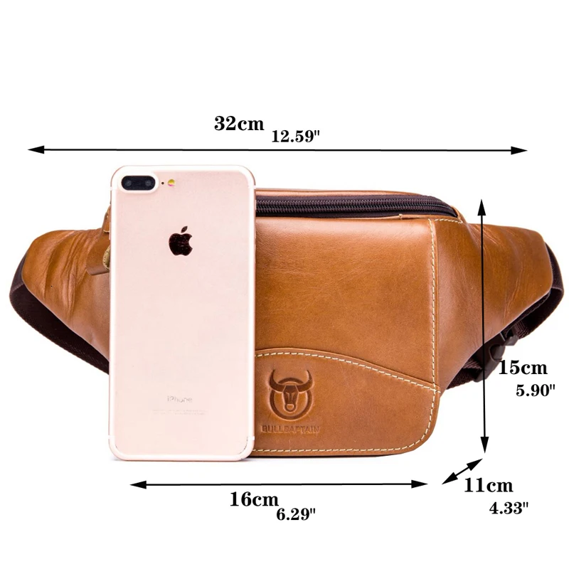 BULL CAPTAIN Cowhide Leather Fanny Pack Messenger Bag Handbag Travel Pocket Men's Small Pocket Men's Bag Chest Sling Bag