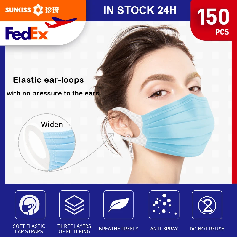 

Fast Delivery 3-layer Mask 150PCS Face Mouth Masks Non Woven Disposable Anti-Dust Meltblown Cloth Masks Earloops Masks In Stock