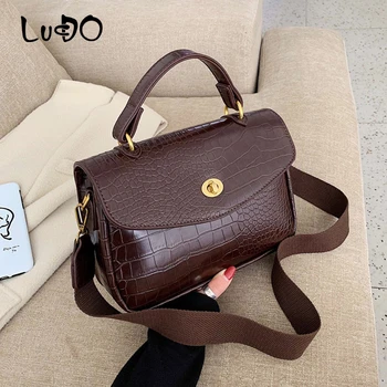 

LUCDO Vintage Alligator Women Luxury Handbags Designer Wide Shoulder Strap Crossbody Bag For Women 2020 Small Messager Bags Sac