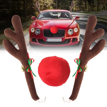 

Reindeer Antlers Jingle Bells Costume Rudolph Car Christmas Ornament Decor with Nose EIG88