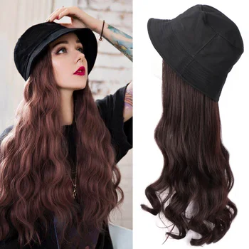 

Long Synthetic Cap Wig Many style NaturalBlack / Brown Wave Wigs Naturally Connect Synthetic Hat Wig Adjustable For girl party