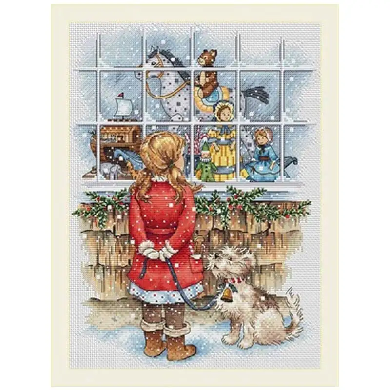

Christmas window girl patterns Counted Cross Stitch 11CT 14CT 18CT DIY Cross Stitch Kits Embroidery Needlework Sets home decor