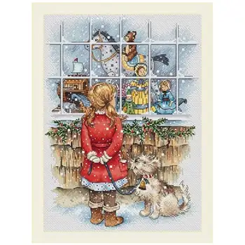 

Christmas window girl patterns Counted Cross Stitch 11CT 14CT 18CT DIY Cross Stitch Kits Embroidery Needlework Sets home decor
