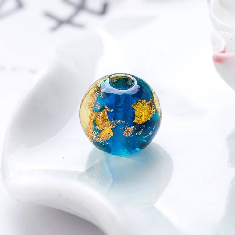 Round 10mm 12mm Gold Foil Pattern Handmade Lampwork Glass Loose Beads for Jewelry Making DIY Crafts Findings
