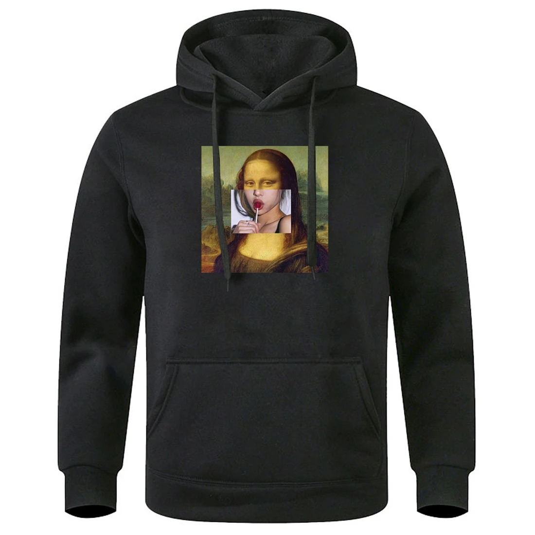 

Мужская одежда с капюшоном, смешные топы с Моной Лизой, 2020, сохраняющие тепло зимние и осенние толстовки, модная уличная одежда в стиле Харадзюку, ретро свитшоты для мужчин