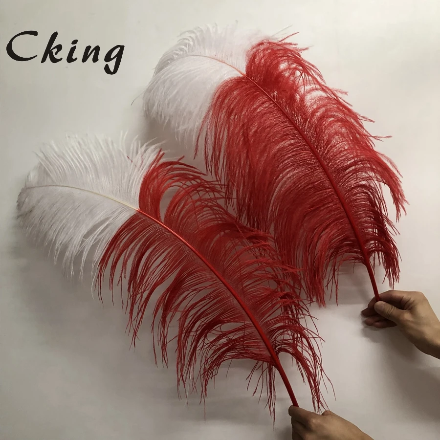 Cking two tone Ostrich feathers 55-60cm long real ostrich wedding feather red+white tips party hotel home decorations