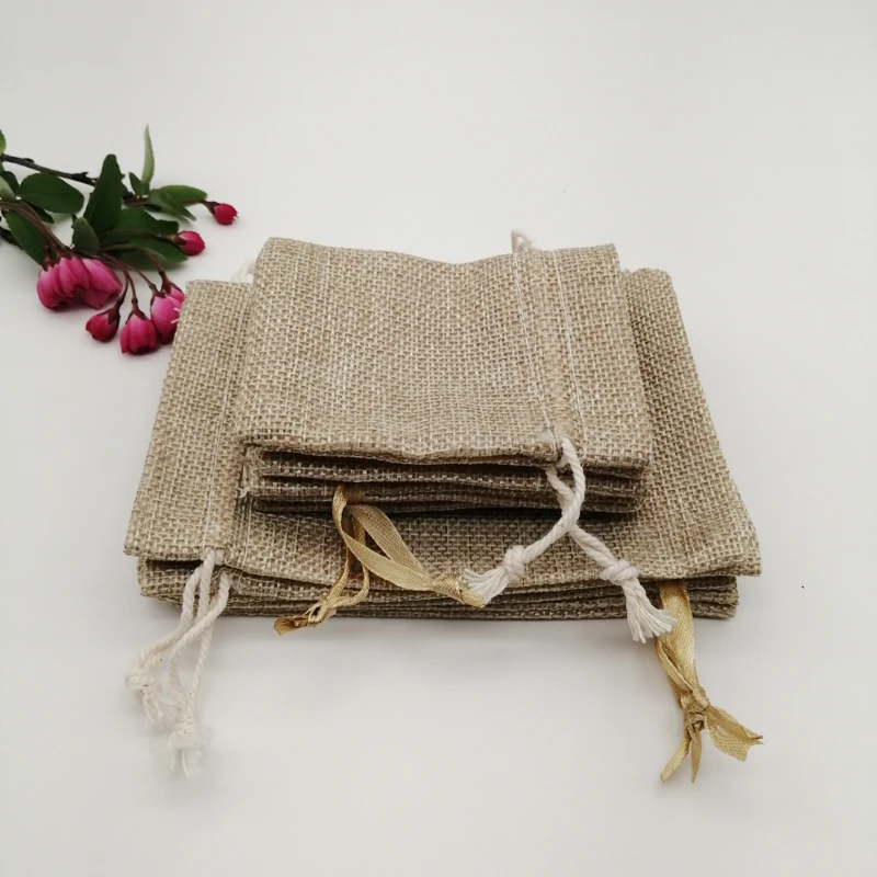 

500pcs Ribbon/Cotton Jute Bag Jewelry Packaging Bag Sacks Display Bags Sachet Gift Storage Drawstring Bags Jewlery Boxes Display