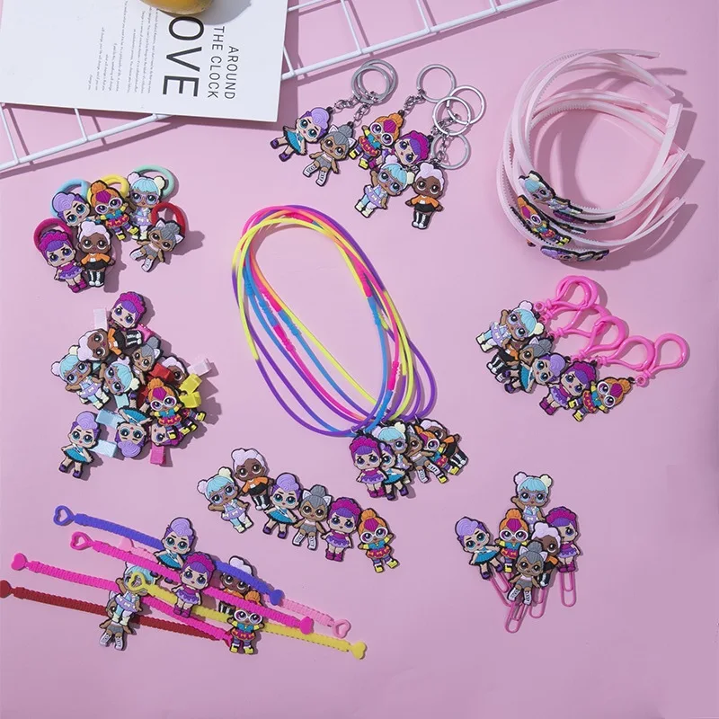 

A pcs lol doll surprise Soft rubber headband hair clip refrigerator stickers necklace ring bookmark key ring children's jewelry