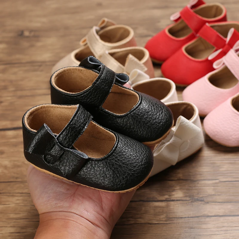 Infant Newborn Baby Girls Princess Non-Slip Floral Border Shoes Toddler Baby Soft PU Leather Prewalker Shoes Solid First Walkers