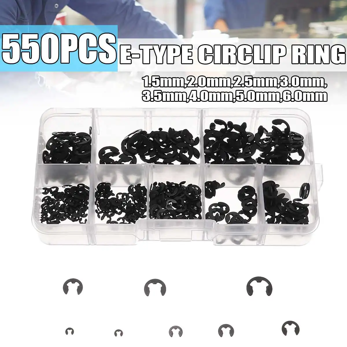 550 шт. черная марганцевая сталь E-type стопорное кольцо вал Пряжка Сплит шайбы E-type Circlip 1,5-6 мм Открытое кольцо с защелкой
