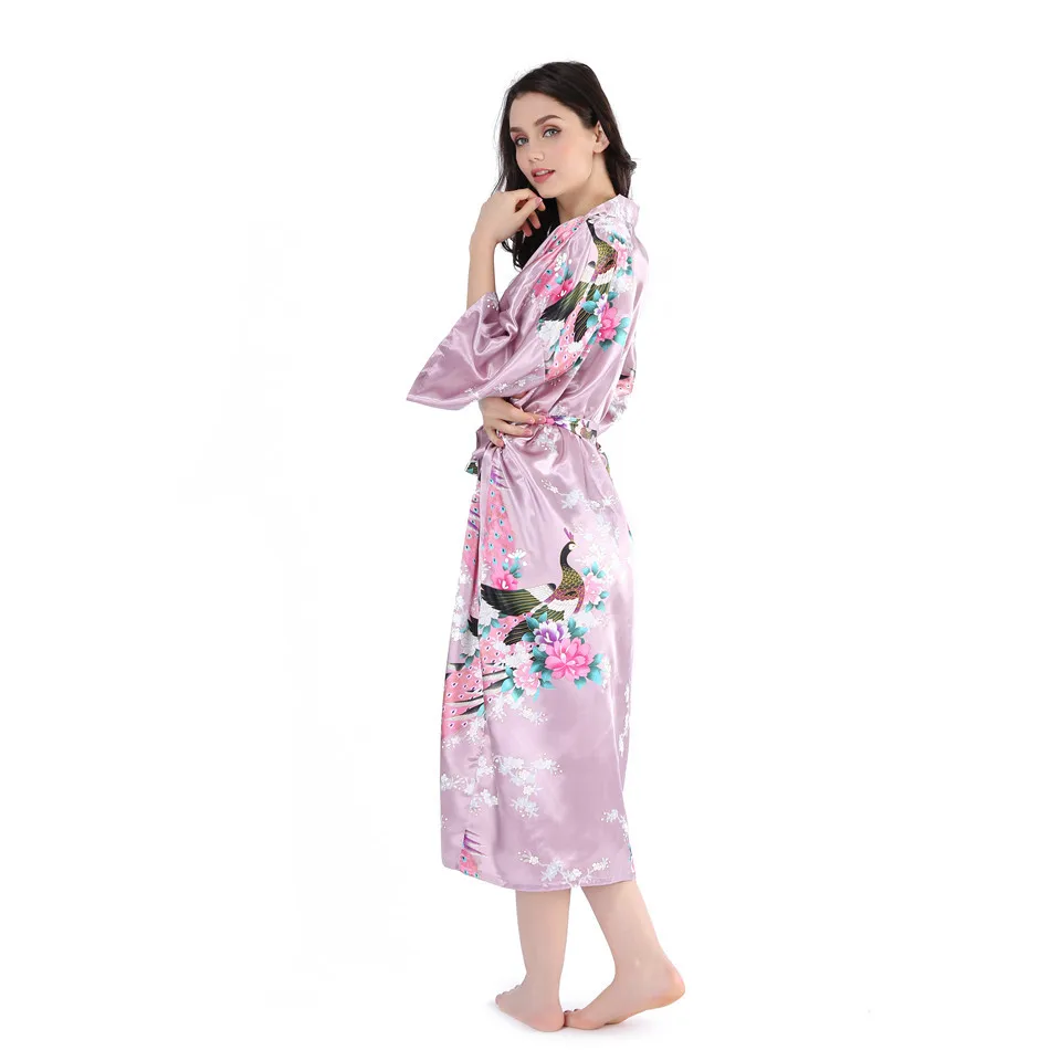 Женский халат с принтом павлина, кимоно купальный халат, сексуальная свободная ночная рубашка для сна, большие размеры 3xl, интимное нижнее белье, Неглиже