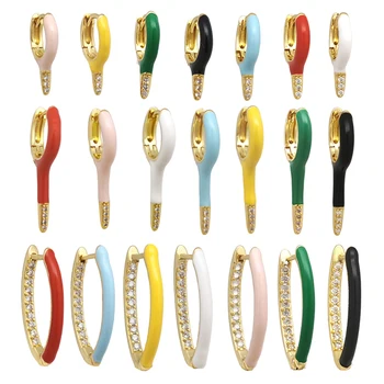 

1 Piece Hoop Earrings Neon Green Yellow Bright Fluorescent Jewelry Geometric V Shape Rivet Gold Silver Color Earring 2020 Summer