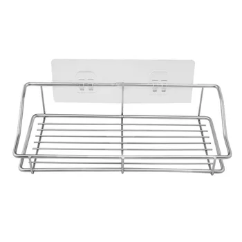 

Bathroom Shelf Organizer Storage Kitchen Rack with Traceless Transparent Adhesive No Drilling Stainless Steel