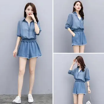 

3 Piece Sets Women Short Sleeve Chiffon Top Wide Leg Shorts Blazers Female 2020 Summer Solid Office Lady Sexy Casual Set WF243