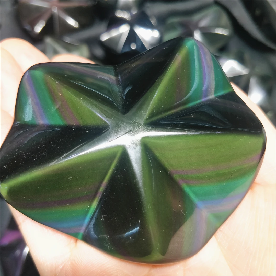 Natural Colorful Eye Obsidian Pentacolo Five Star Decoration Palm Ornaments Good Energy Crystal Protection Stones Mineral Collect