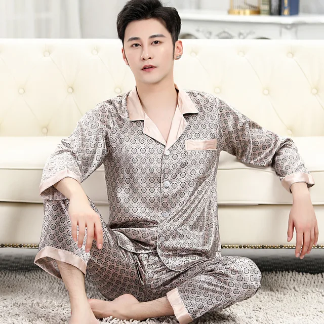 Mens Designer Pajamas for Men Nightwear Long Sleeve Sleep Tops Trousers Thin Ice Silk Pajamas Men Sleepwear Set Pijama Set 910